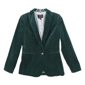J CREW Parke Blazer Old Forest Green Velvet 100% Cotton Size 00